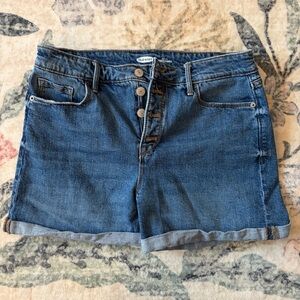Old Navy Dark Blue Women's Denim Button-Fly Roll-Cuff Shorts
